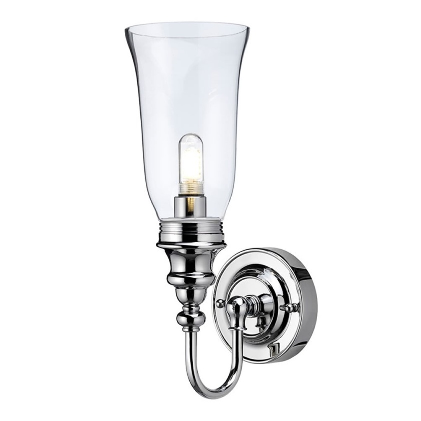 Burlington Ornate Light with Chrome Base & Vase Clear Glass Shade - Light On